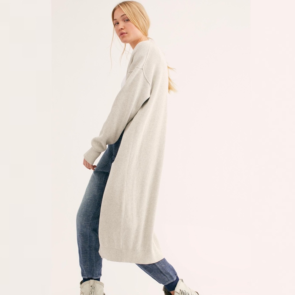 Free People Run To You Cardigan Grey Maxi NWT Sz L - Picture 3 of 6